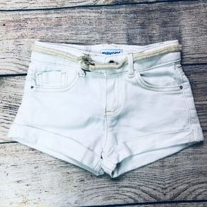 Mayoral 2T white jean shorts + gold belt